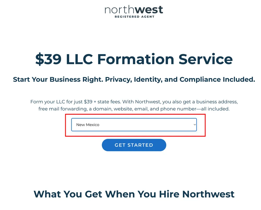 Selecting the state of formation in the Northwest LLC application